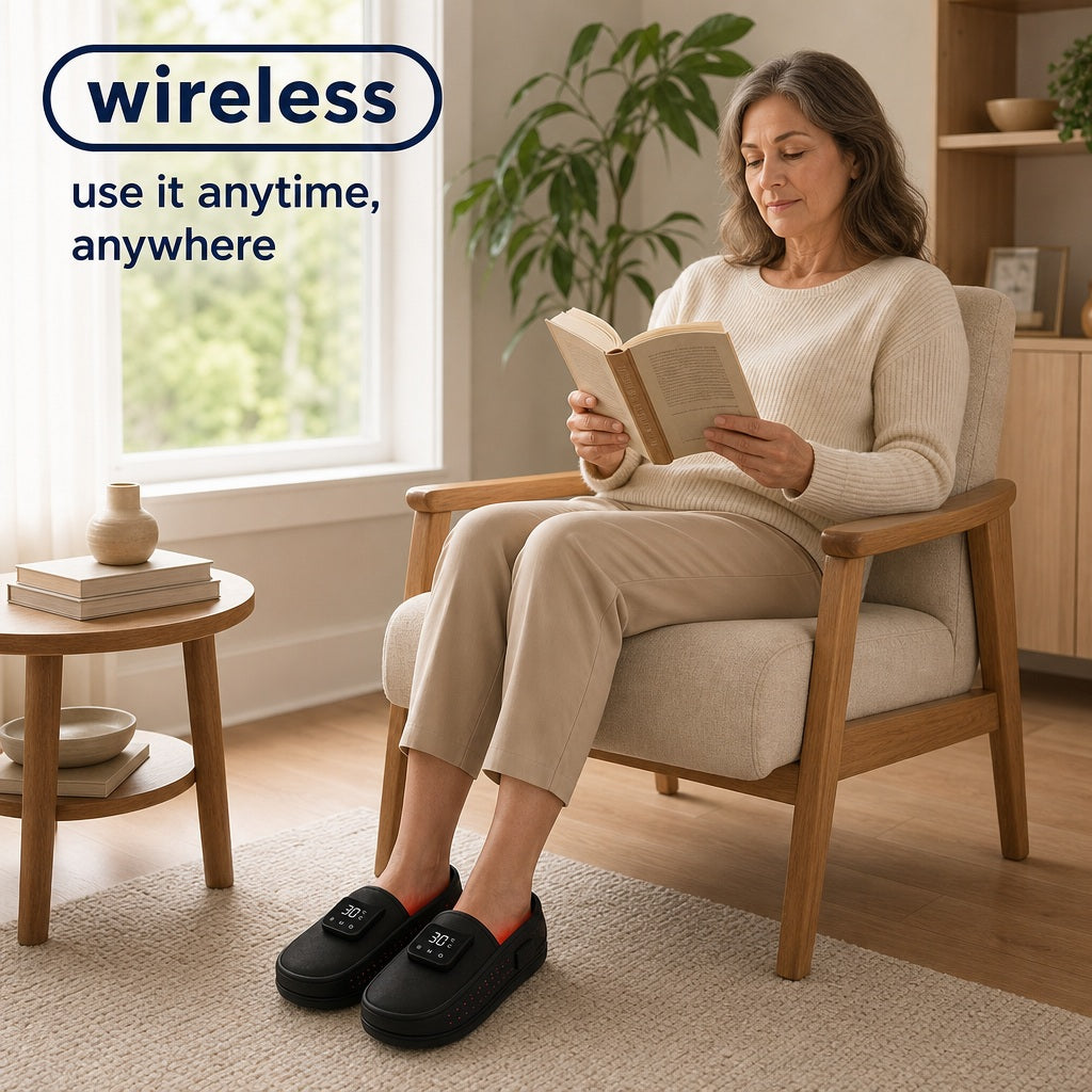 Wireless RedStep slippers during seated use