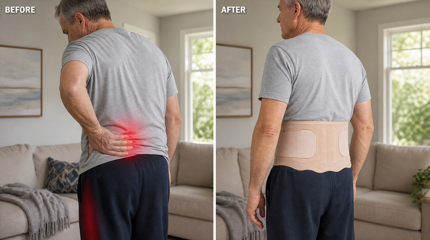 BareSupport man before and after lower back support