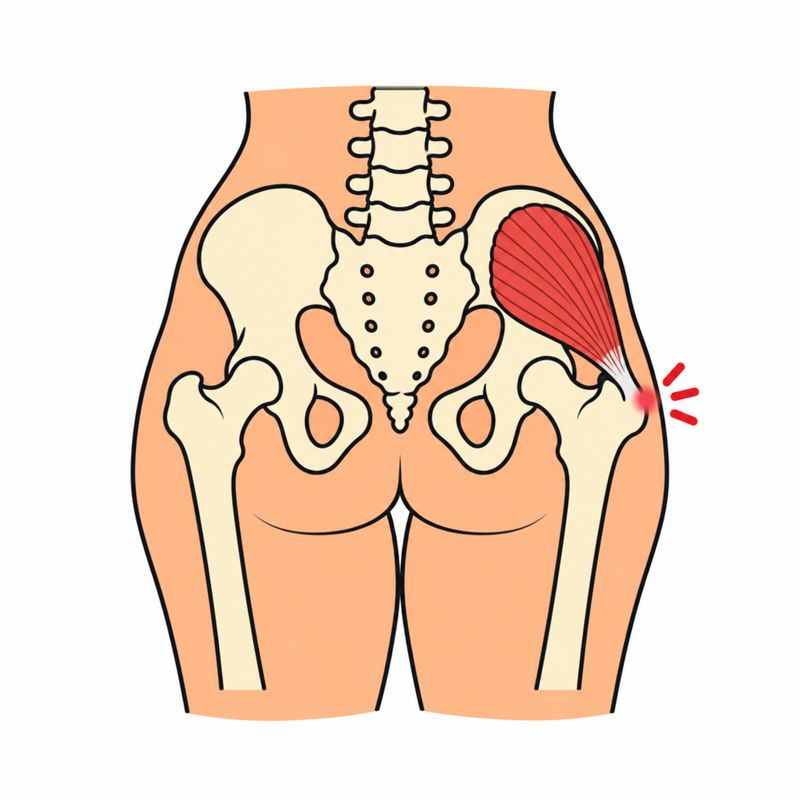 The glute tendons attaching on the bony point on the outside of the hip