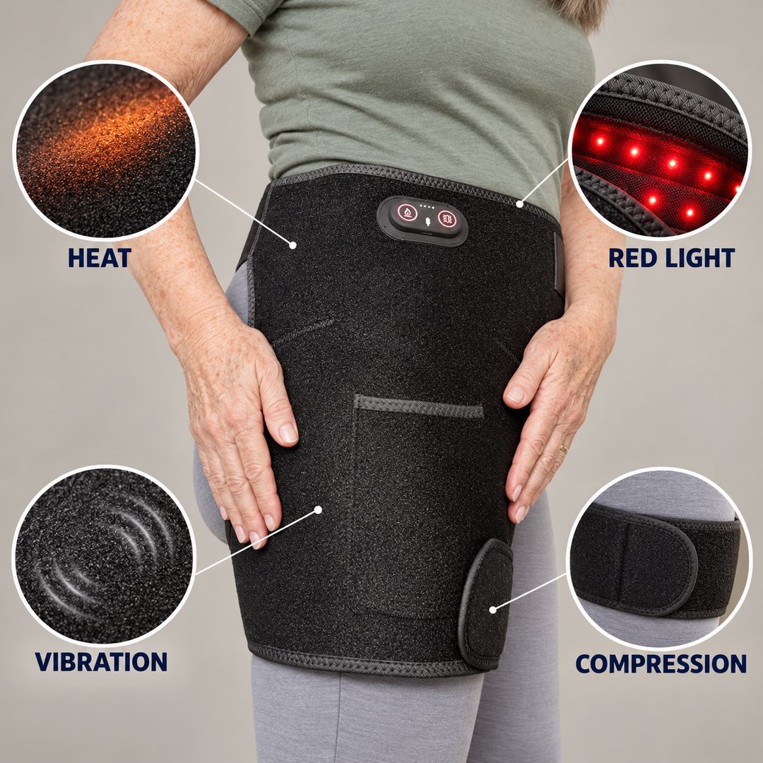 Heat, red light, vibration and compression in the 4-in-1 Hip Therapy Belt