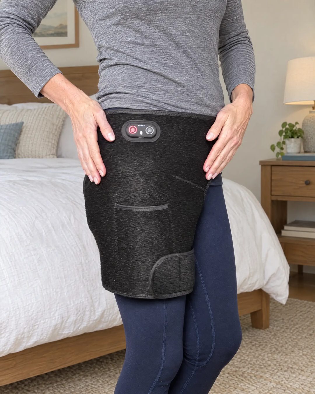 The 4-in-1 Hip Therapy Belt worn correctly on the hip