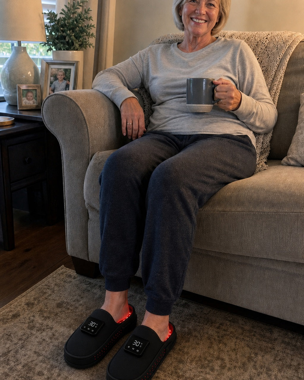 Woman relaxing with RedStep therapy slippers