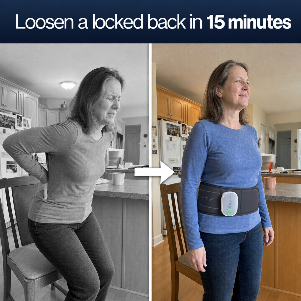 Before-and-after lower-back pain relief with the Daywick Air Fusion Belt