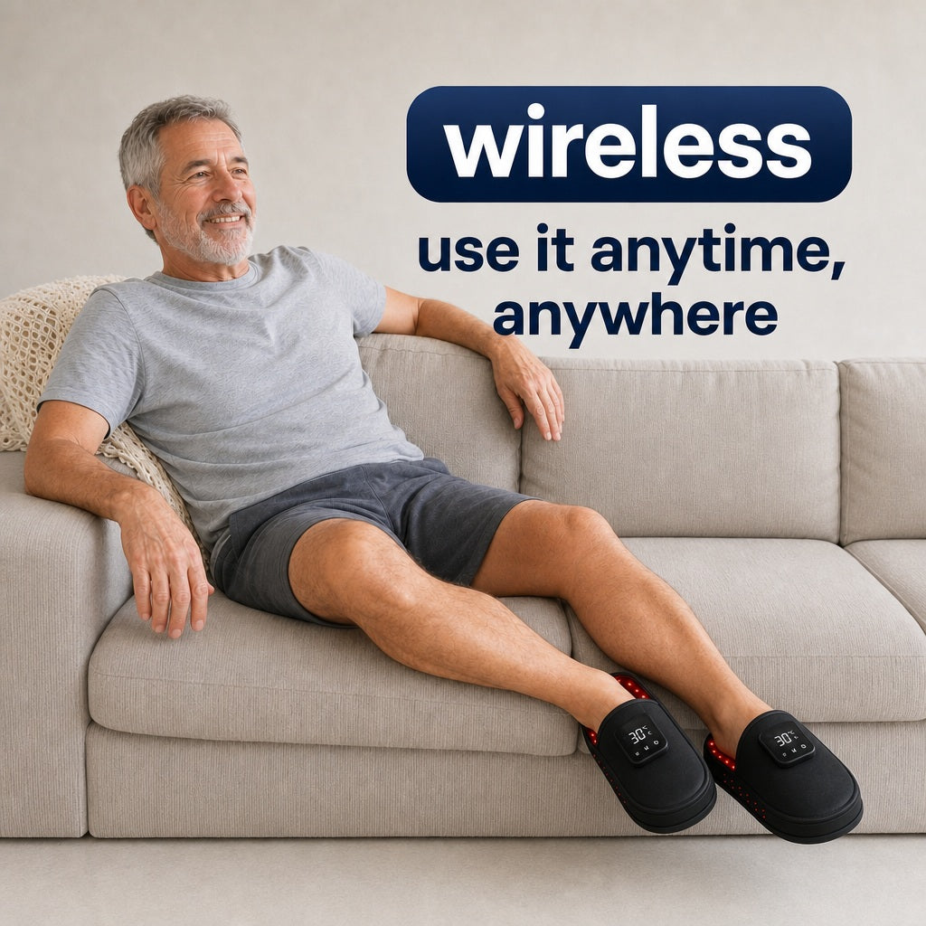 Wireless RedStep slippers during seated use