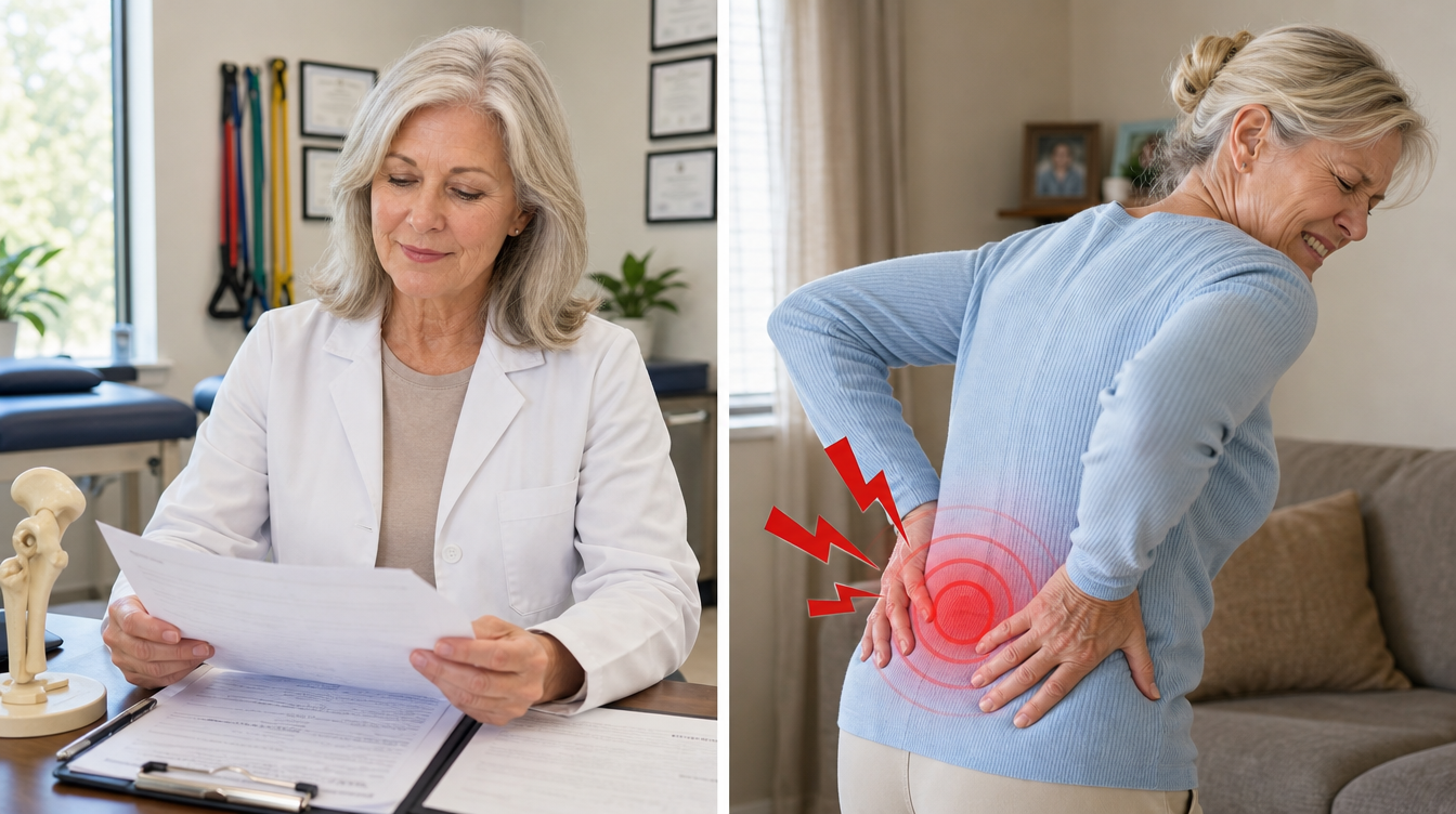Female physical therapist explaining lower back pain
