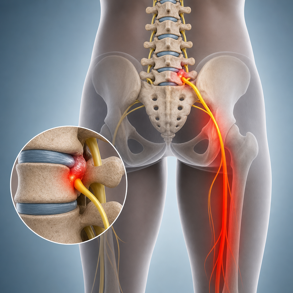 Herniated disc pressing on sciatic nerve visual