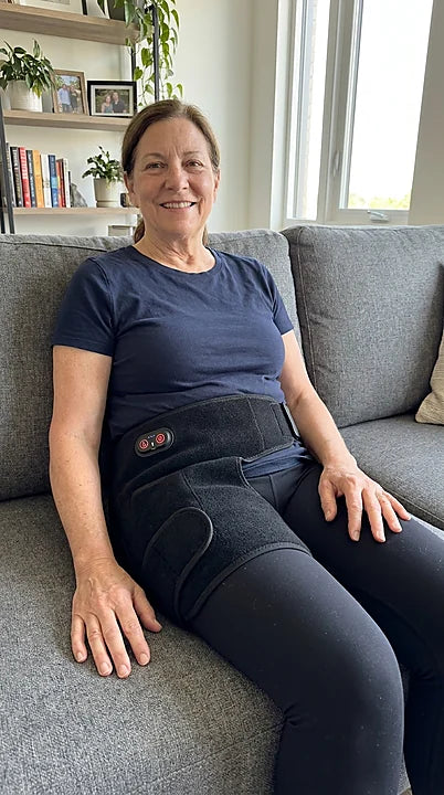 Customer wearing the Daywick Hip Therapy Belt at home