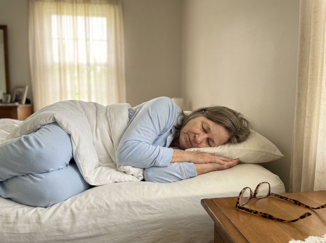 Woman asleep on her side in the morning light