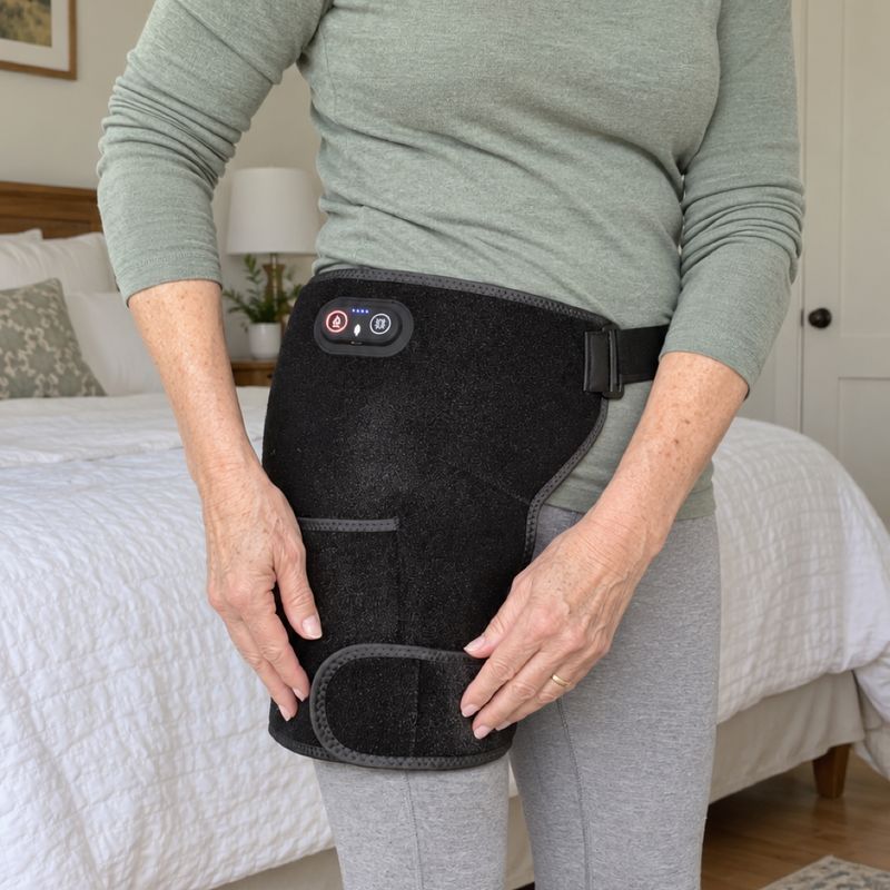Fastening the thigh cuff of the hip belt
