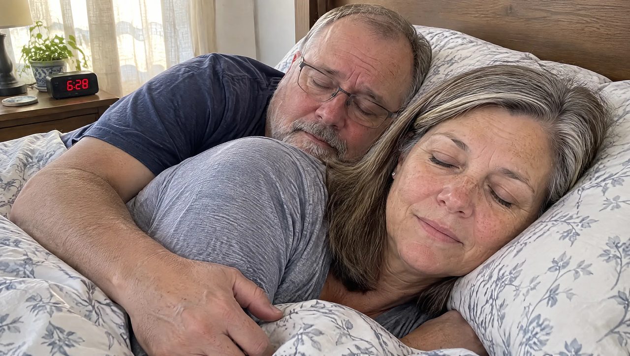 Couple sleeping peacefully together in the same bed in the morning