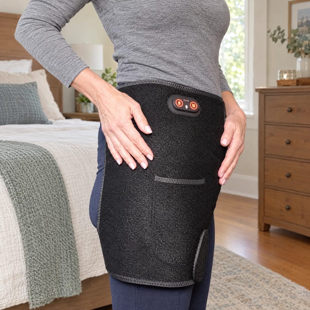 The 4-in-1 Hip Therapy Belt worn on the hip in the morning