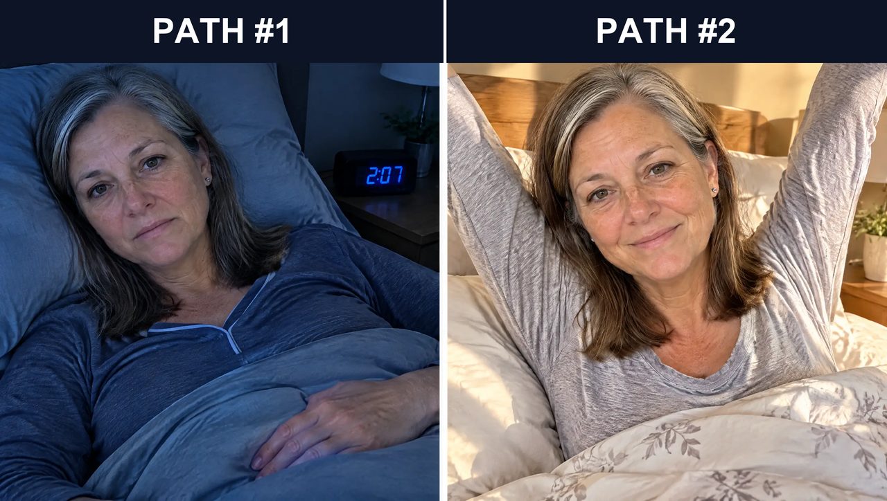 Path 1: awake at 2 AM. Path 2: waking up rested