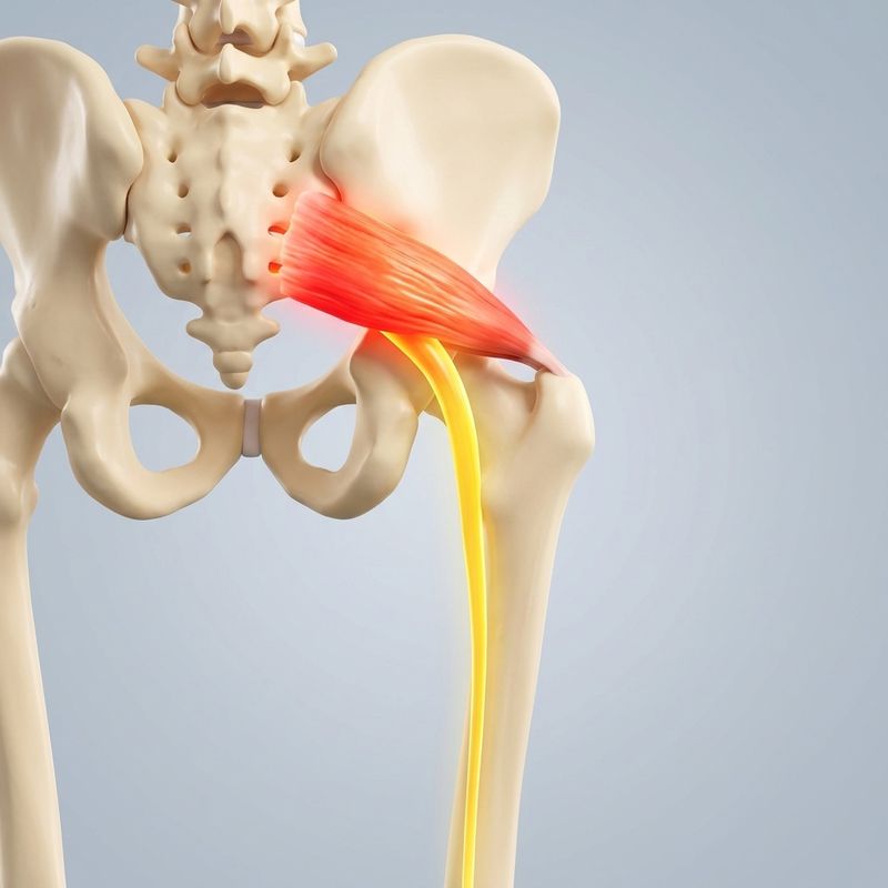 The piriformis muscle pressing on the sciatic nerve