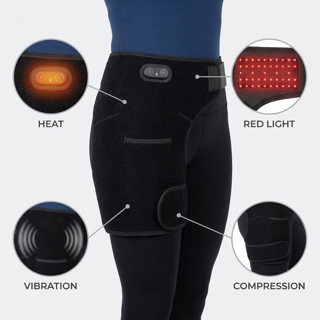 Heat, red light, vibration and compression in the 4-in-1 Hip Therapy Belt