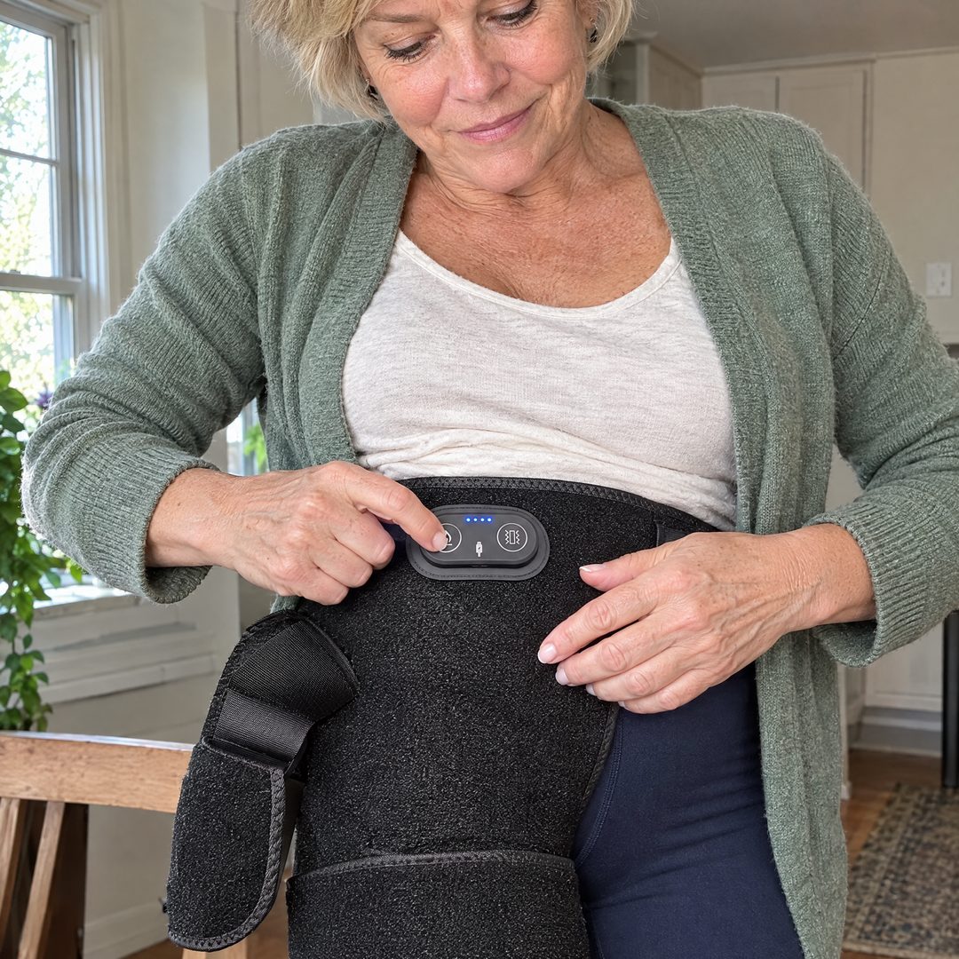 Pressing the controller on the 4-in-1 Hip Therapy Belt