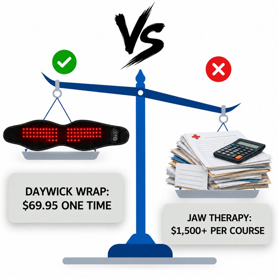 Balance scale: the $69.95 wrap versus $1,500+ of jaw therapy sessions